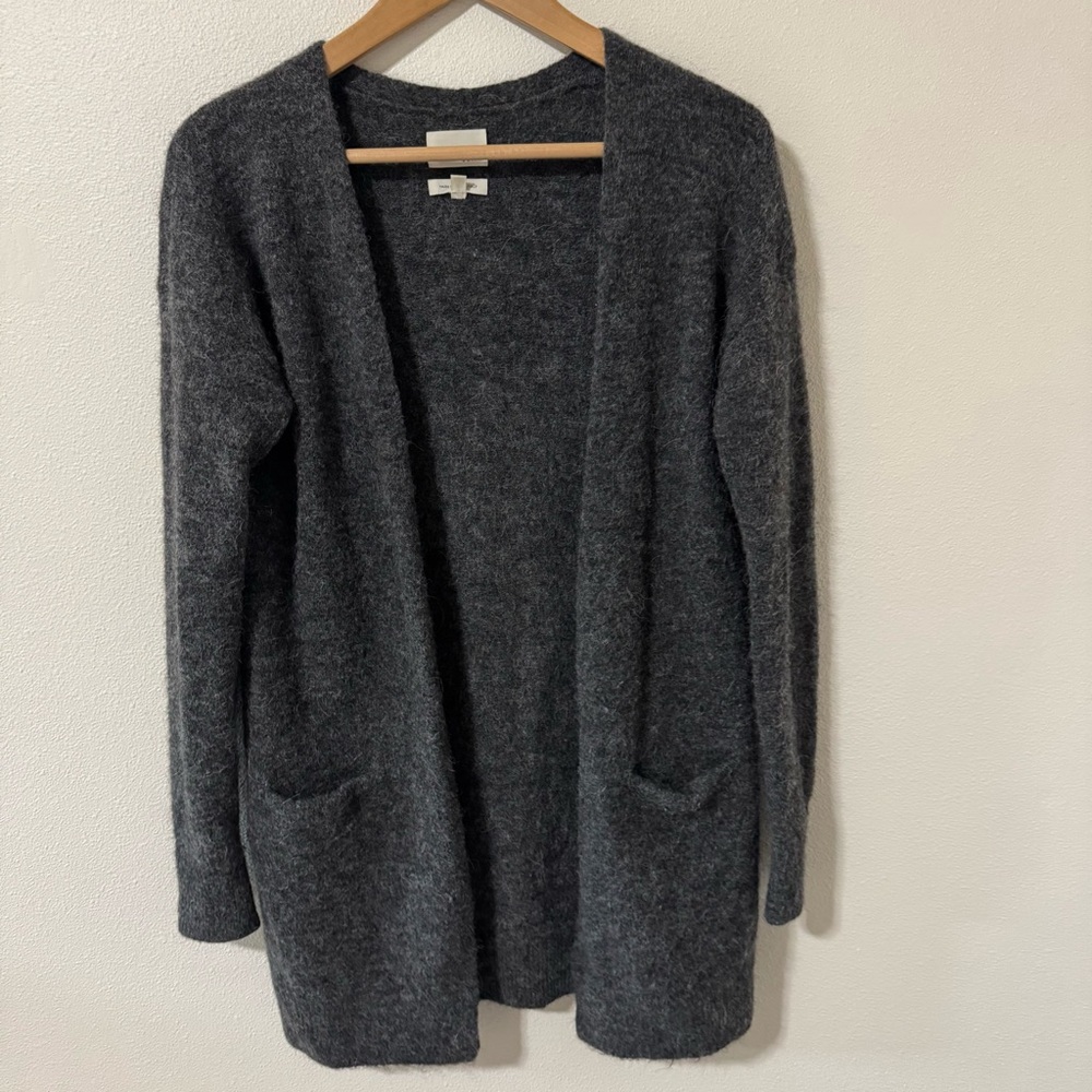 Aritzia Wilfred Free Aronson Sweater Charcoal Open Front Cardigan Alpaca Wool-XS